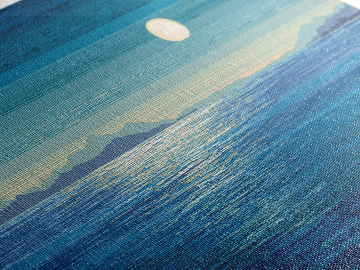 Blue Moon Over Ocean And Distant Mountains Wall Art, Coastal Landscape Print, Modern Home Decor, Serene Bedroom Poster Gift