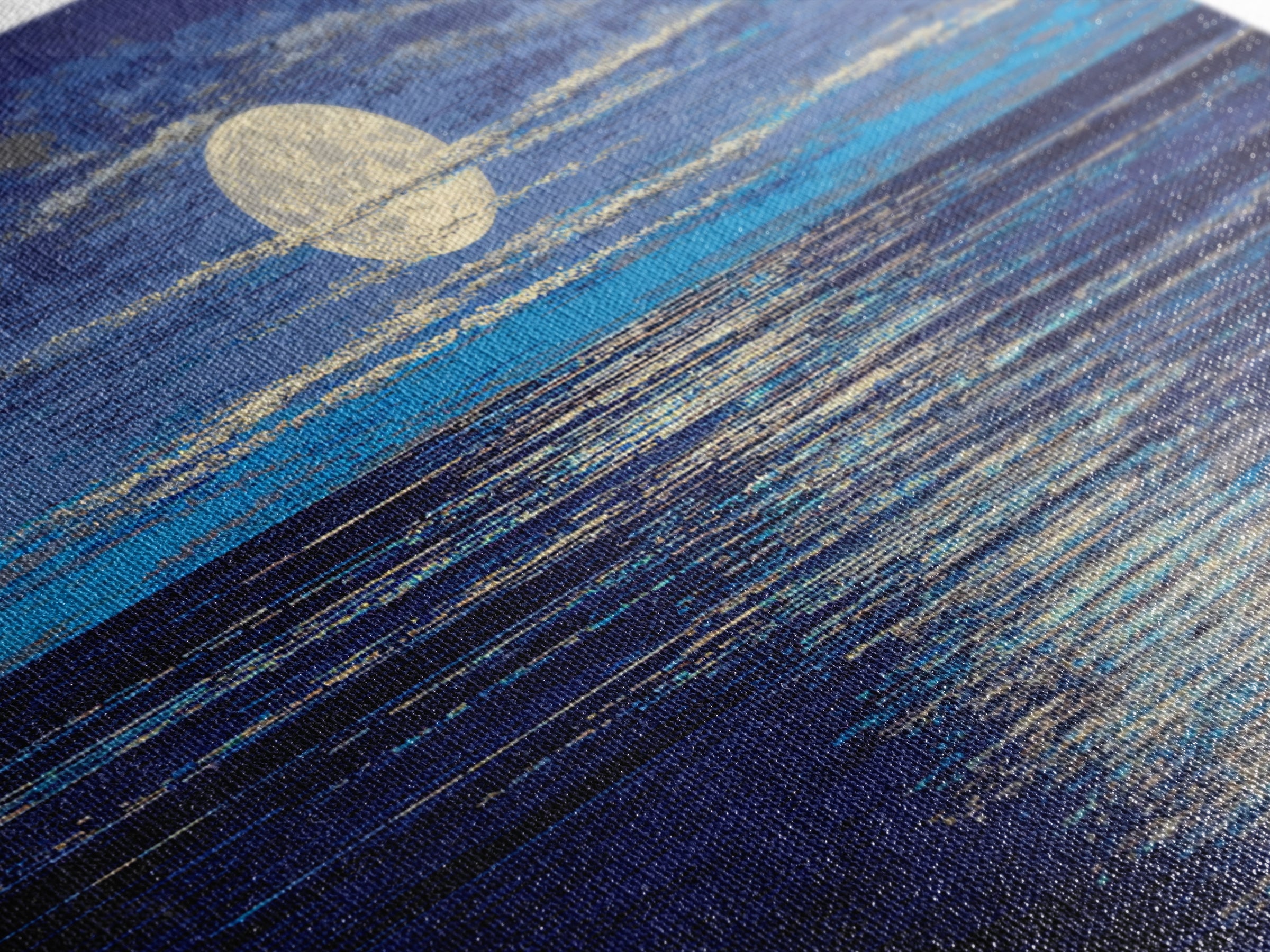 Full Moon Over Deep Blue Water With Glow Wall Art, Modern Coastal Seascape Print, Textured Ocean Decor For Bedroom And Living Room
