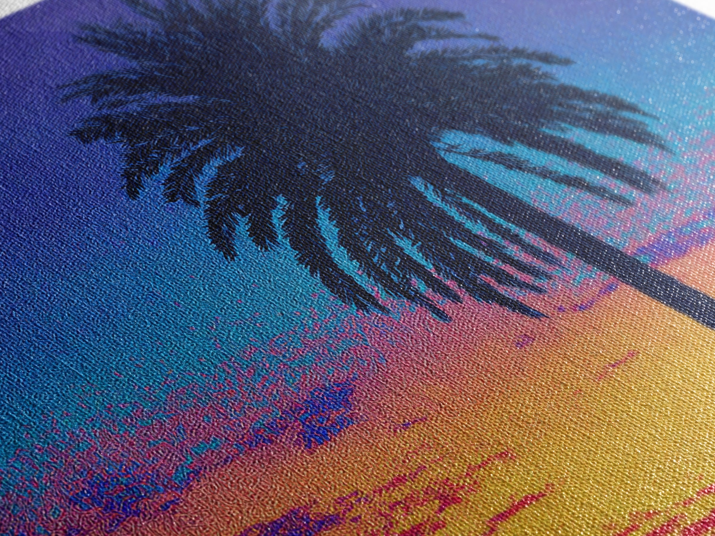 Palm Tree Silhouette At Purple Orange Sunset Wall Art, Retro Tropical Poster, Midcentury Modern Coastal Home Decor, Palm Springs