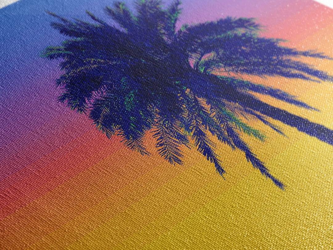 Vibrant Rainbow Palm Tree Wall Art, Mid Century Modern Canvas Print, Tropical Sunset Poster, Colorful Palm Springs Decor