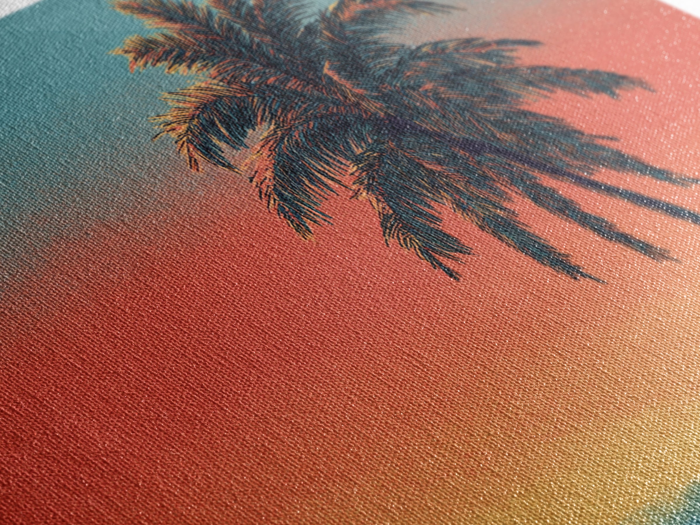 Textured Palm Sunset Wall Art, Retro Tropical Canvas Print, Midcentury Modern Decor, California Poster, Coastal Home Decor