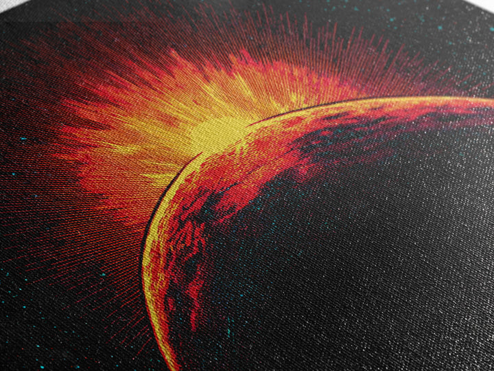 Fiery Red Planet Sunrise Wall Art, Retro Sci Fi Canvas Print, Cosmic Space Poster, Orange Black Modern Home Decor, Art Print