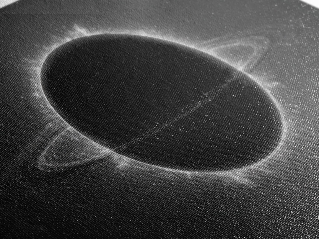 Black Eclipse Ringed Planet Wall Art, Monochrome Space Canvas Print, Modern Abstract Art, Sci Fi Home Office Decor, Poster