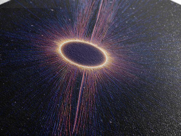Radiant Solar Eclipse Wall Art, Cosmic Starburst Canvas Print, Space Abstract Poster, Modern Sci Fi Galaxy Decor, Blue Wall Art