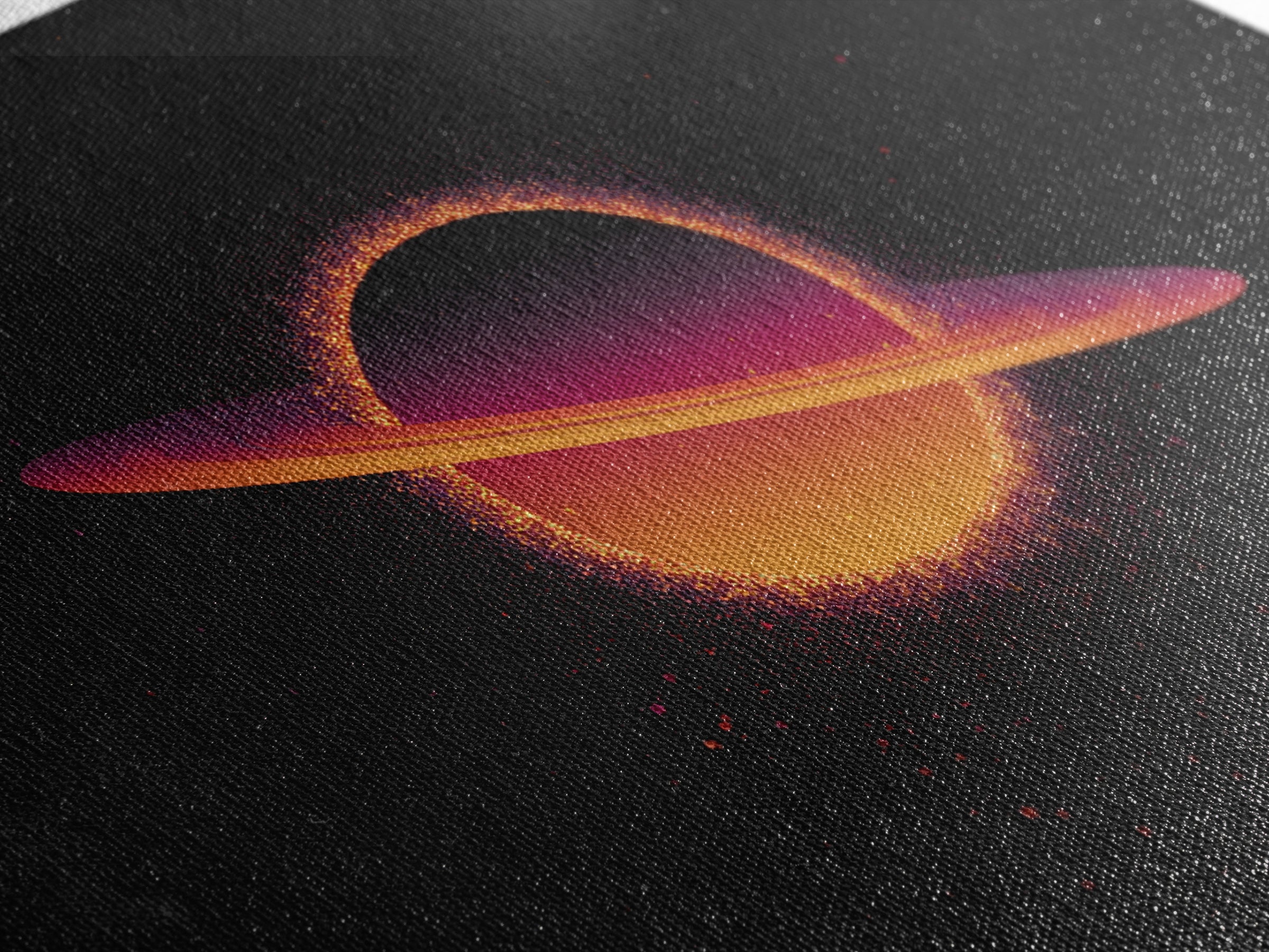 Orange Ringed Planet Wall Art, Retro Cosmic Canvas Print, Saturn Inspired Space Poster, Modern Sci Fi Home Decor, Galaxy Art Print