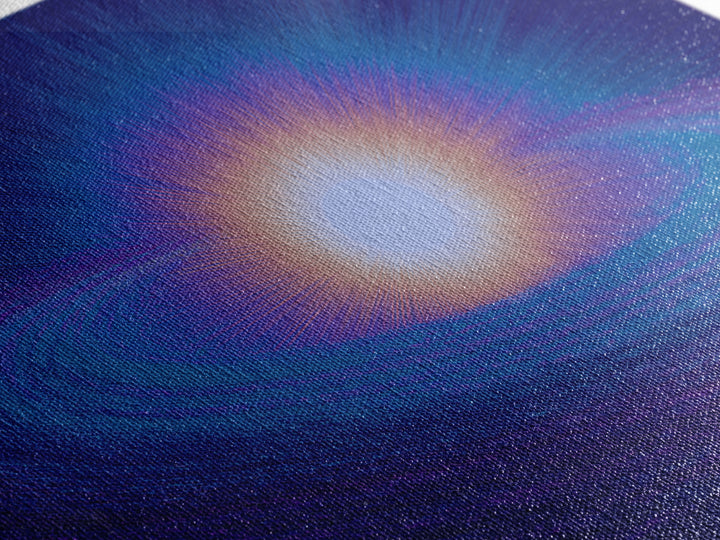 Radiant Cosmic Galaxy Ring Wall Art, Retro Sci Fi Space Poster, Blue Purple Modern Abstract Art, Mid Century Decor Print