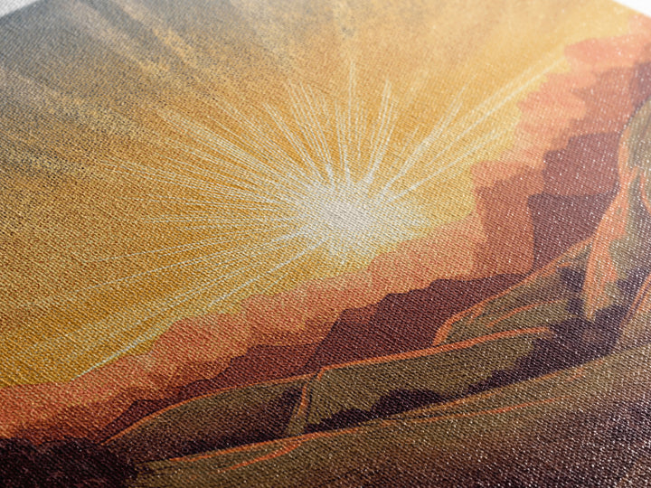 Golden Sunrise Over Rolling Hills Wall Art, Scenic Landscape Poster, Mid Century Modern Nature Art, Warm Bedroom Decor Print