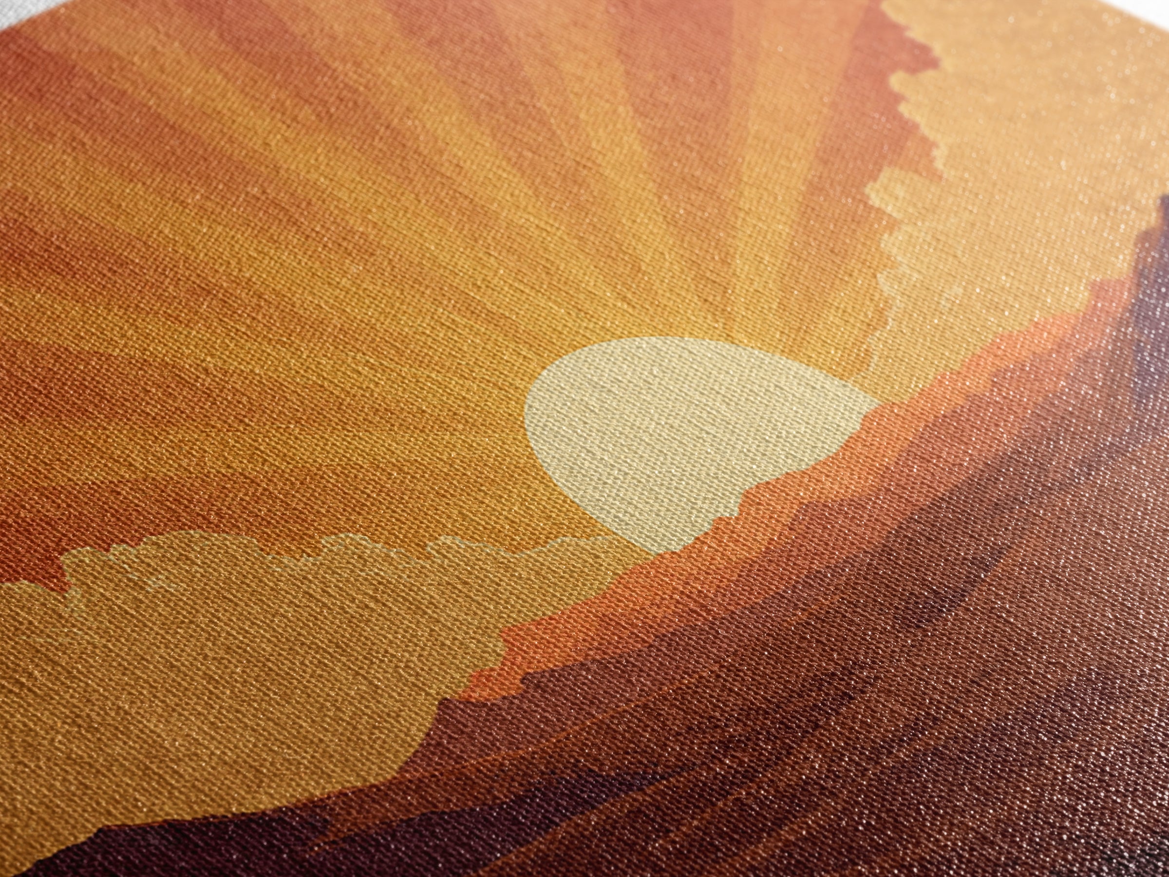 Orange Desert Sunrise Wall Art, Retro Sunburst Landscape Print, Mid Century Modern Decor, Warm Southwestern Living Room Art