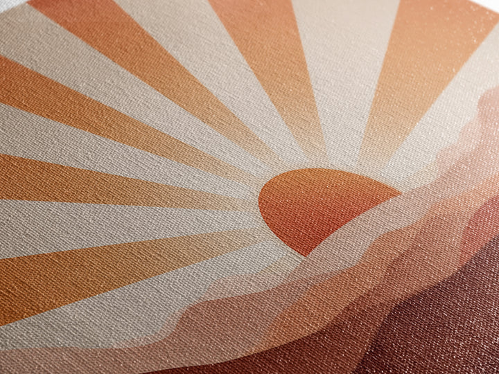 Minimalist Abstract Sunrise Canvas Print, Blush Mountain Landscape, Mid Century Modern Wall Decor For Bedroom And Office