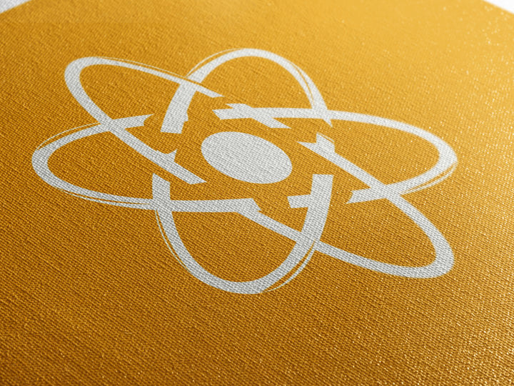 White Atom Symbol Canvas Print, Minimal Orange Science Poster, Mid Century Modern Wall Art For Office And Classroom Decor