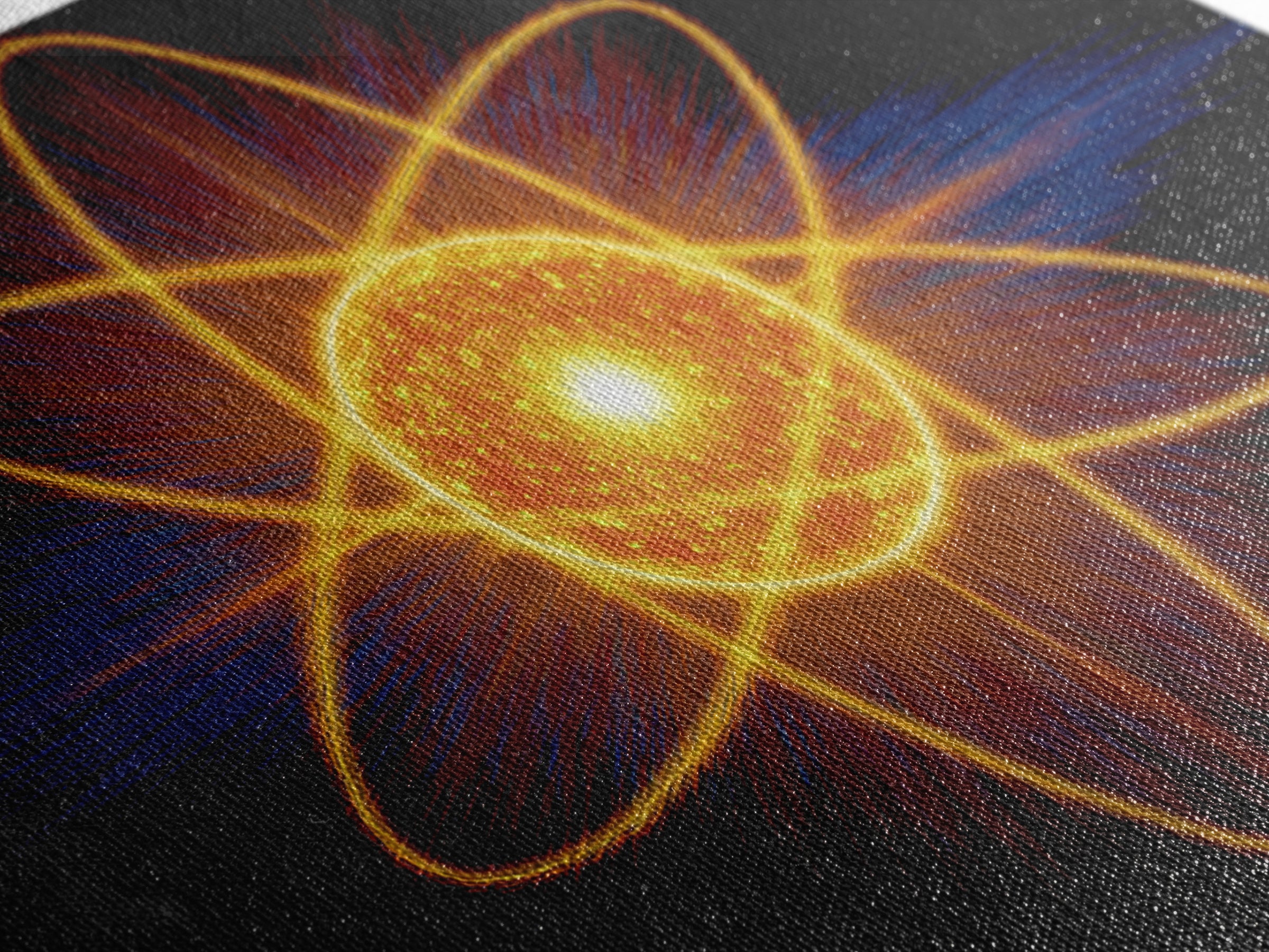 Glowing Atom Energy Wall Art, Black Space Science Print, Atomic Mid Century Modern Poster For Office And Man Cave Home Decor