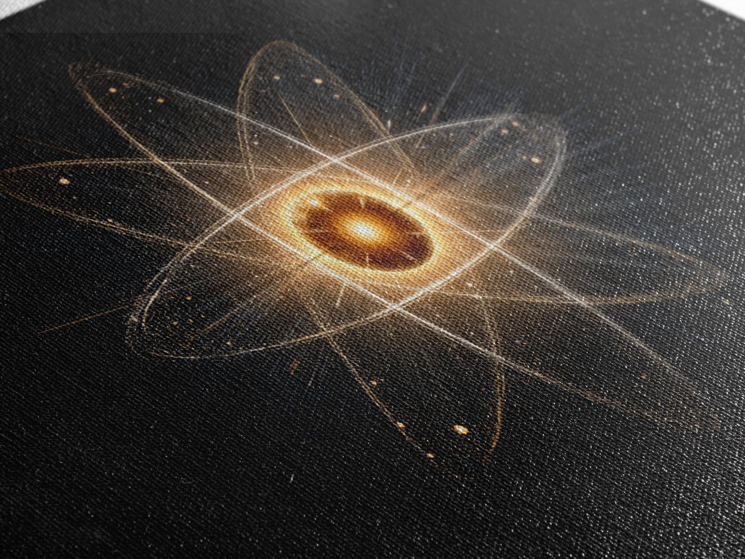 Glowing Atomic Starburst Orbit Wall Art, Midcentury Modern Science Poster, Black Gold Abstract Art Print, Retro Space Decor