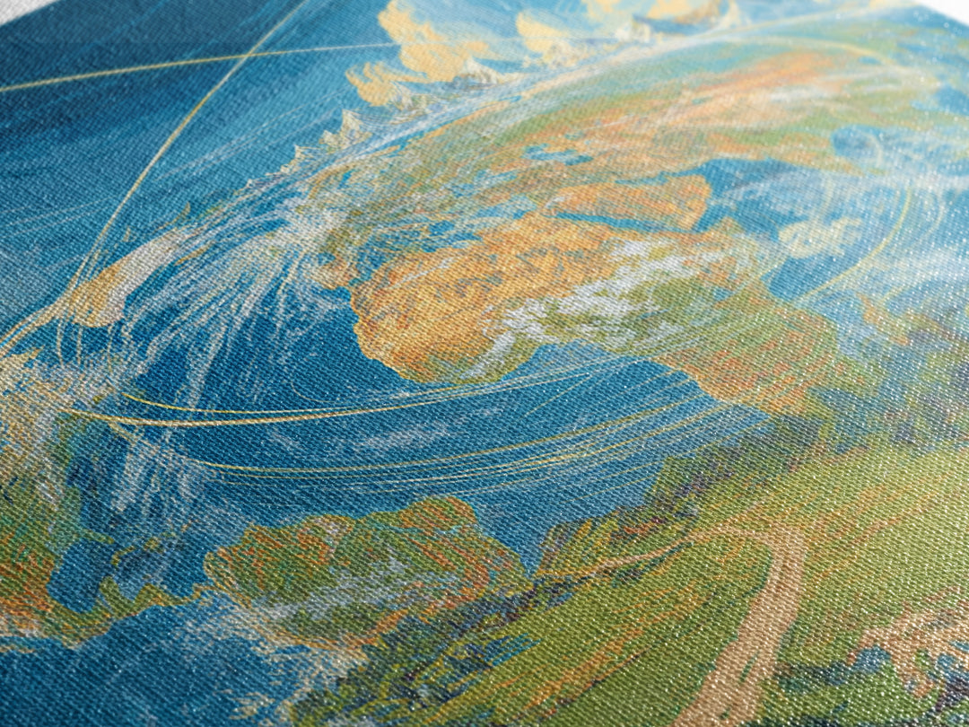 Painterly Earth Orbit Wall Art, Scenic World Landscape Poster, Blue Sky Modern Art Print, Travel Inspired Home Office Decor