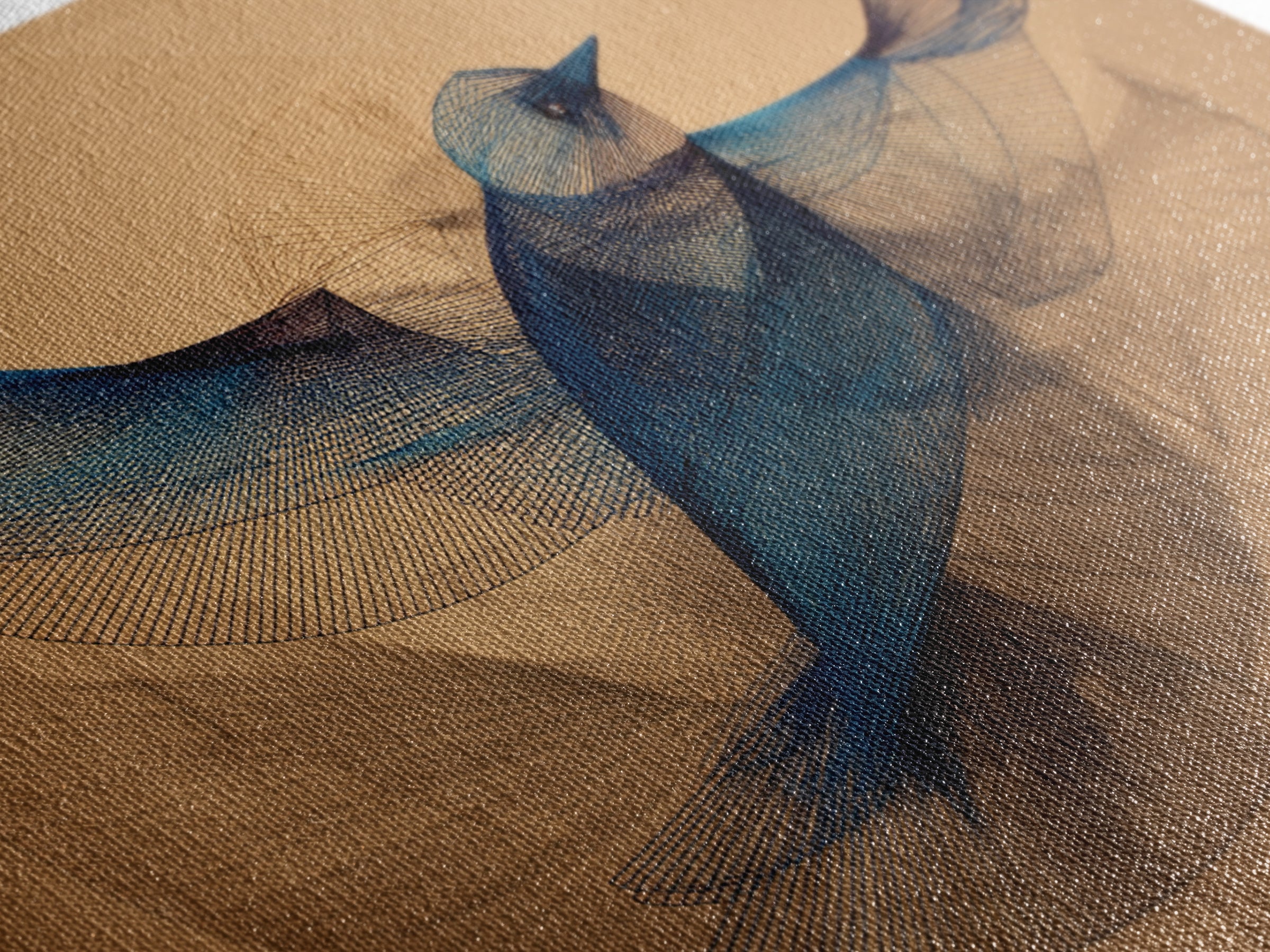 Blue Wire Bird Wall Art, Kinetic Sculpture Inspired Print, Midcentury Modern Abstract Animal Art, Minimalist Tan Home Decor