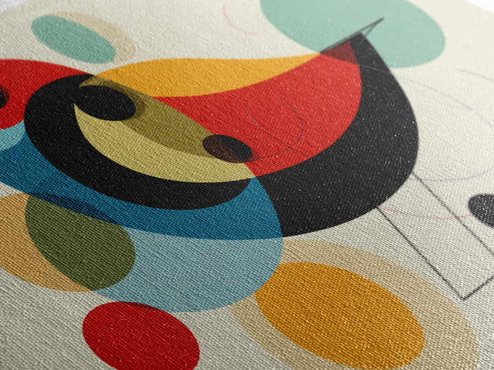 Abstract Midcentury Bird Wall Art, Colorful Circle Shapes Poster, Modern Geometric Art Print, Playful Retro Nursery Home Decor
