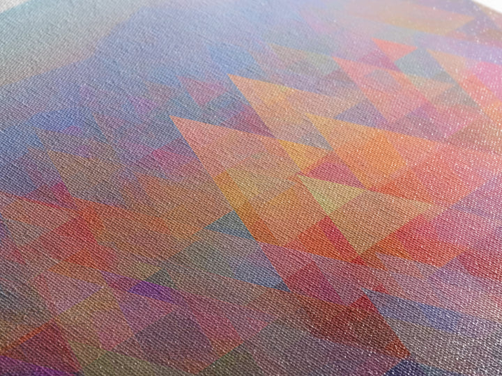 Pastel Triangle Mountain Landscape Wall Art, Geometric Abstract Art, Midcentury Modern Living Room Decor, Colorful Canvas Print