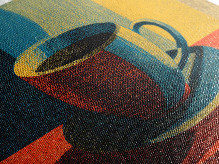 Sunlit Coffee Cup Still Life, Canvas Print, Midcentury Modern Art, Retro Kitchen Poster, Warm Orange Blue Wall Decor Print