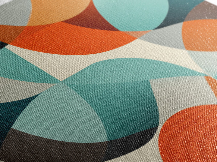 Orange Teal Circle Abstract Wall Art, Midcentury Modern Art, Geometric Shapes Art, Modern Art Print, Retro Wall Decor, Home Decor