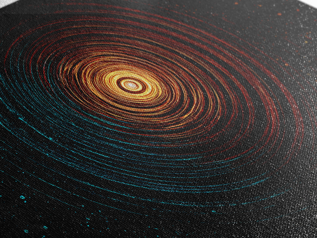 Glowing Orange Teal Concentric Rings Wall Art, Modern Abstract Art Print, Cosmic Retro Geometric Decor For Bedroom Office
