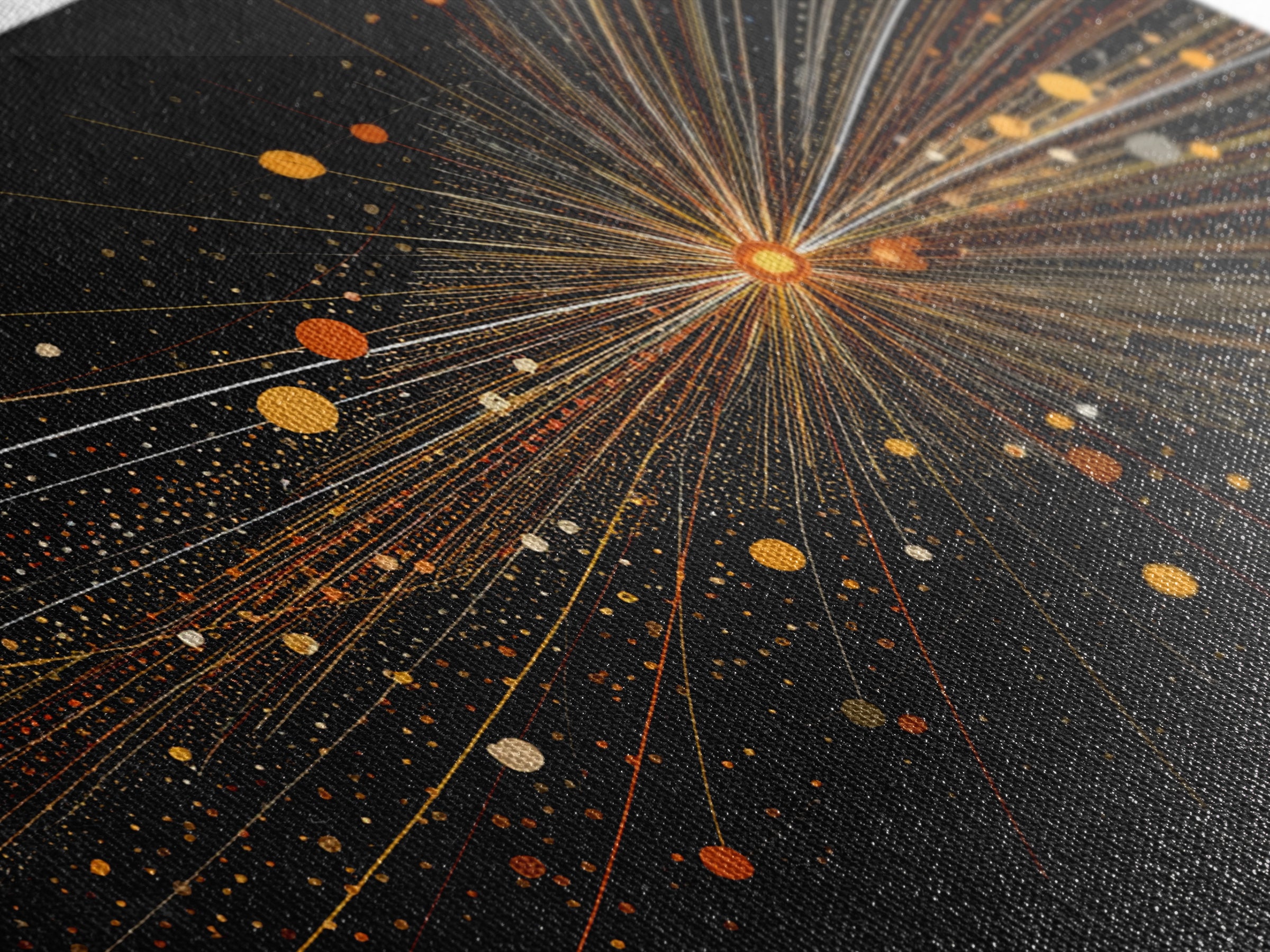 Golden Starburst Lines And Dots Canvas Print, Modern Abstract Art, Atomic Retro Wall Art Decor For Living Room Home Office