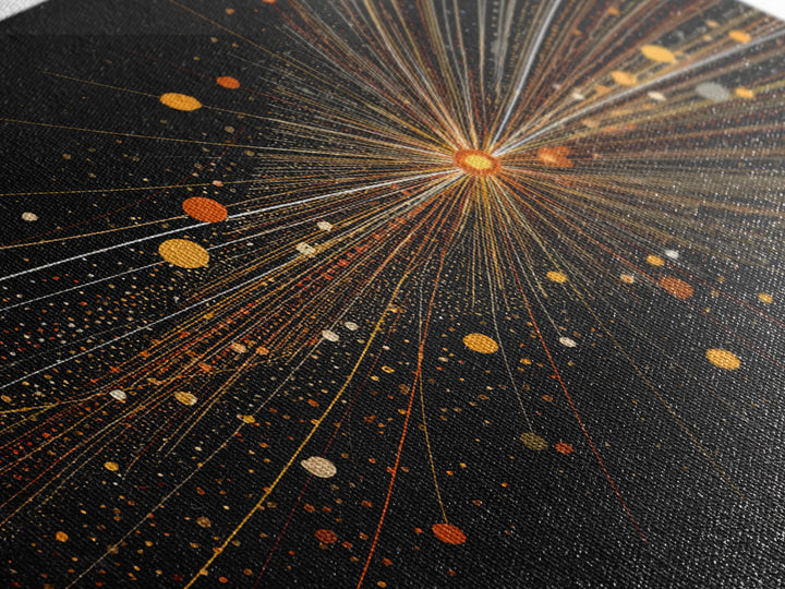 Golden Starburst Lines And Dots Canvas Print, Modern Abstract Art, Atomic Retro Wall Art Decor For Living Room Home Office