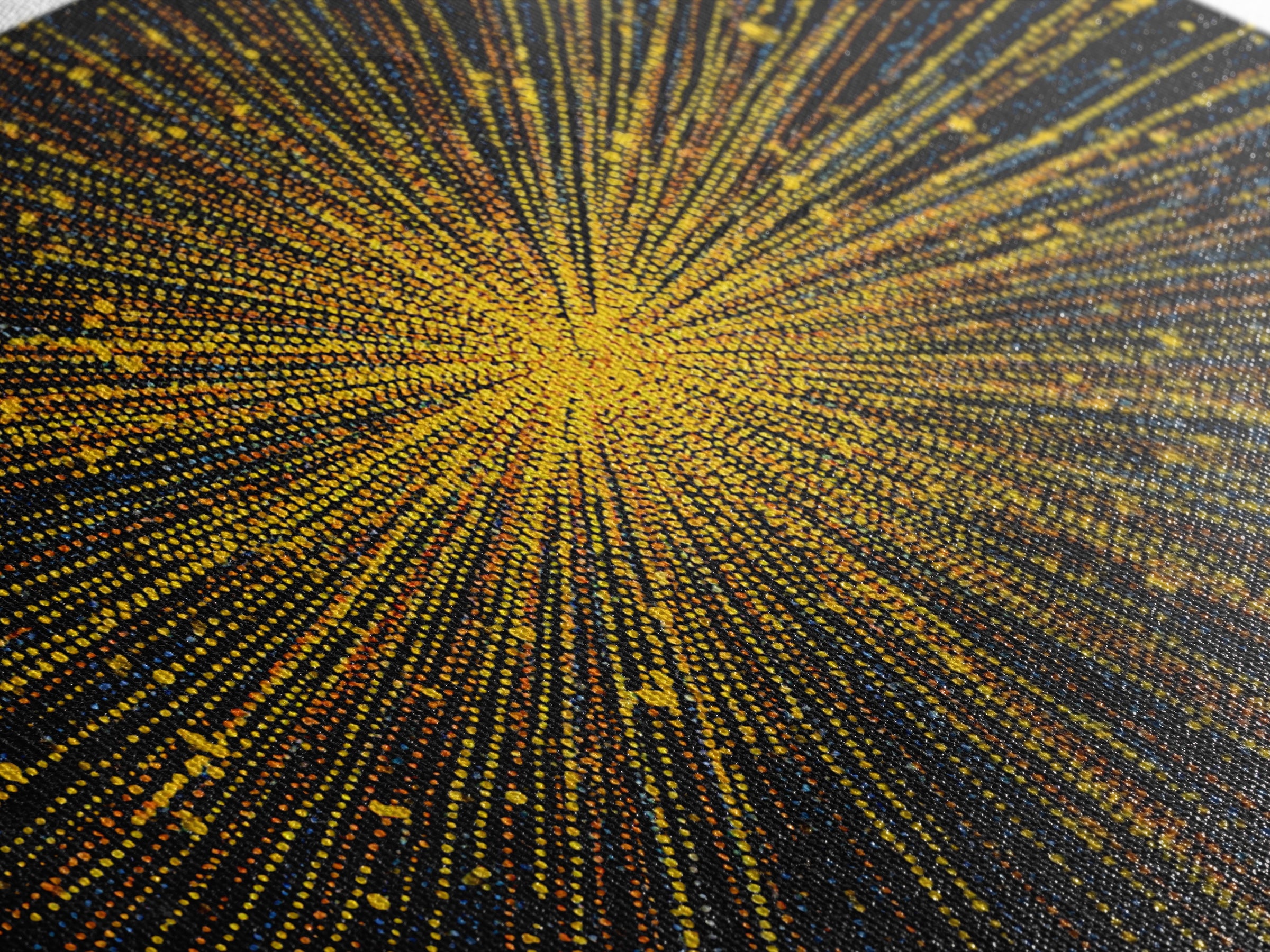 Radiant Yellow Dotted Starburst Canvas Print, Modern Abstract Art, Cosmic Retro Wall Art, Bold Geometric Decor For Home Office
