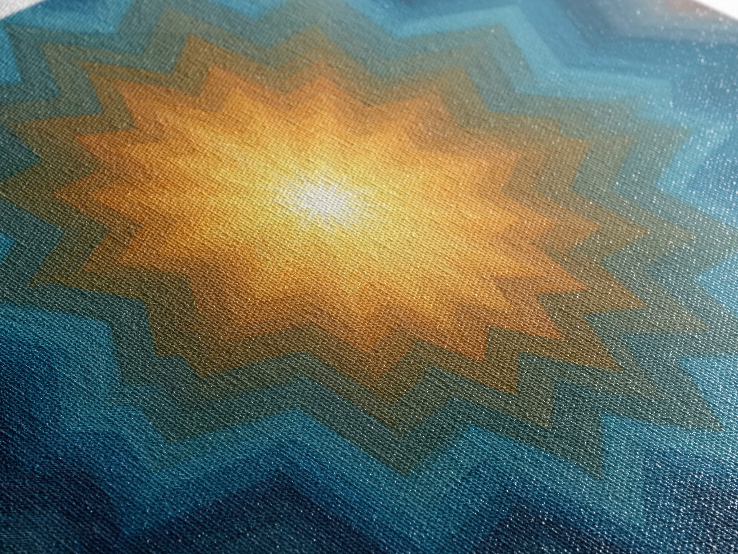 Teal And Orange Geometric Mandala Starburst Canvas Print, Midcentury Modern Wall Art, Atomic MCM Home Decor For Living Room