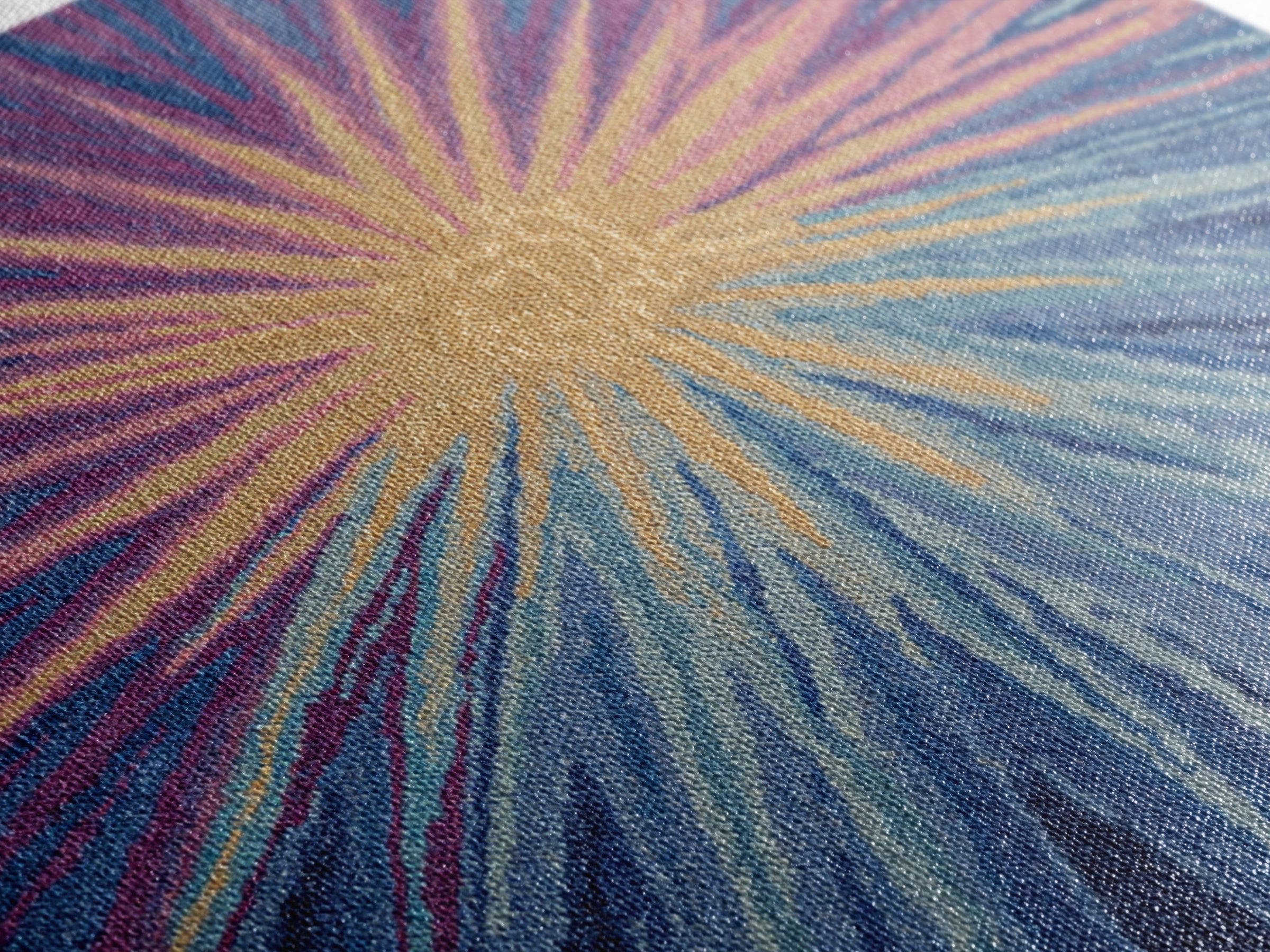 Blue Purple And Gold Radiant Sunburst Framed Canvas Print, Midcentury Modern Abstract Art, Textured Statement Wall Decor