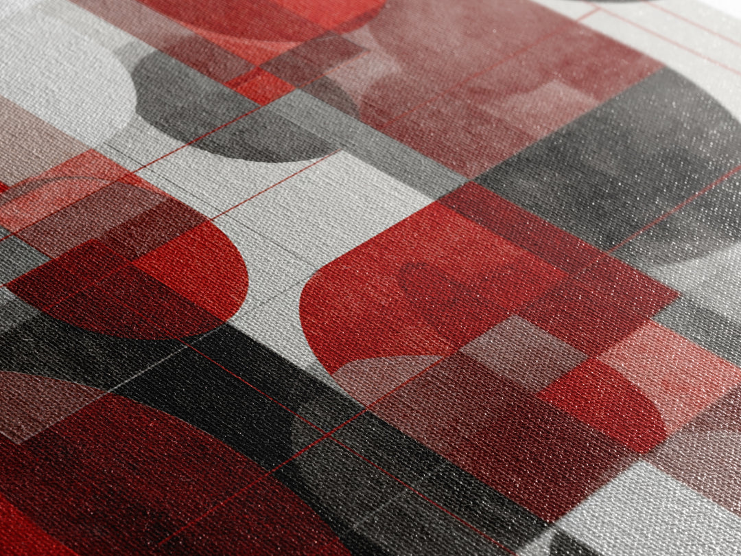 Red Black Geometric Circles Wall Art, Bauhaus Inspired Abstract Canvas Print, Modern MCM Decor For Living Room Office Gallery