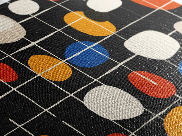 Atomic Oval Grid Wall Art, Orange Blue Midcentury Canvas Print, Retro Modern Geometric Decor For Kitchen Or Office Gallery Wall