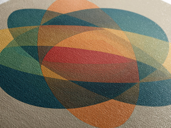 Translucent Atomic Orbit Abstract, Midcentury Modern Wall Art, Geometric Shapes Poster, Retro MCM Home Decor Canvas Print