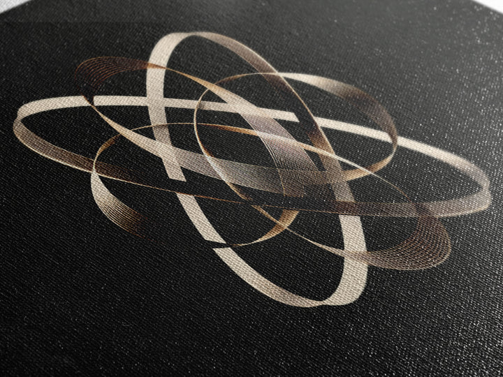 Gold Metallic Atomic Orbit On Black, Modern Wall Art, Geometric Abstract Poster, Luxe Contemporary Decor Canvas Print Gift