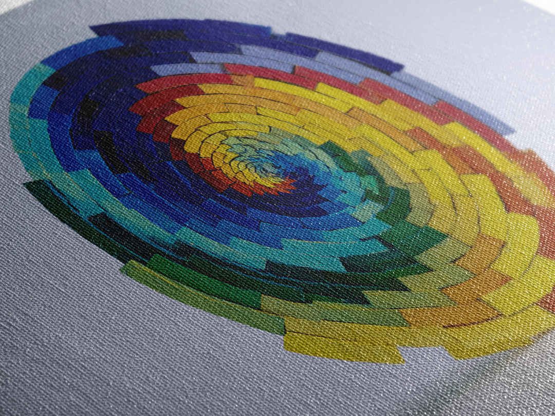 Rainbow Spiral Modern Sculpture Canvas Print, Midcentury Modern Geometric Wall Art, Colorful MCM Statement Piece Decor Gift