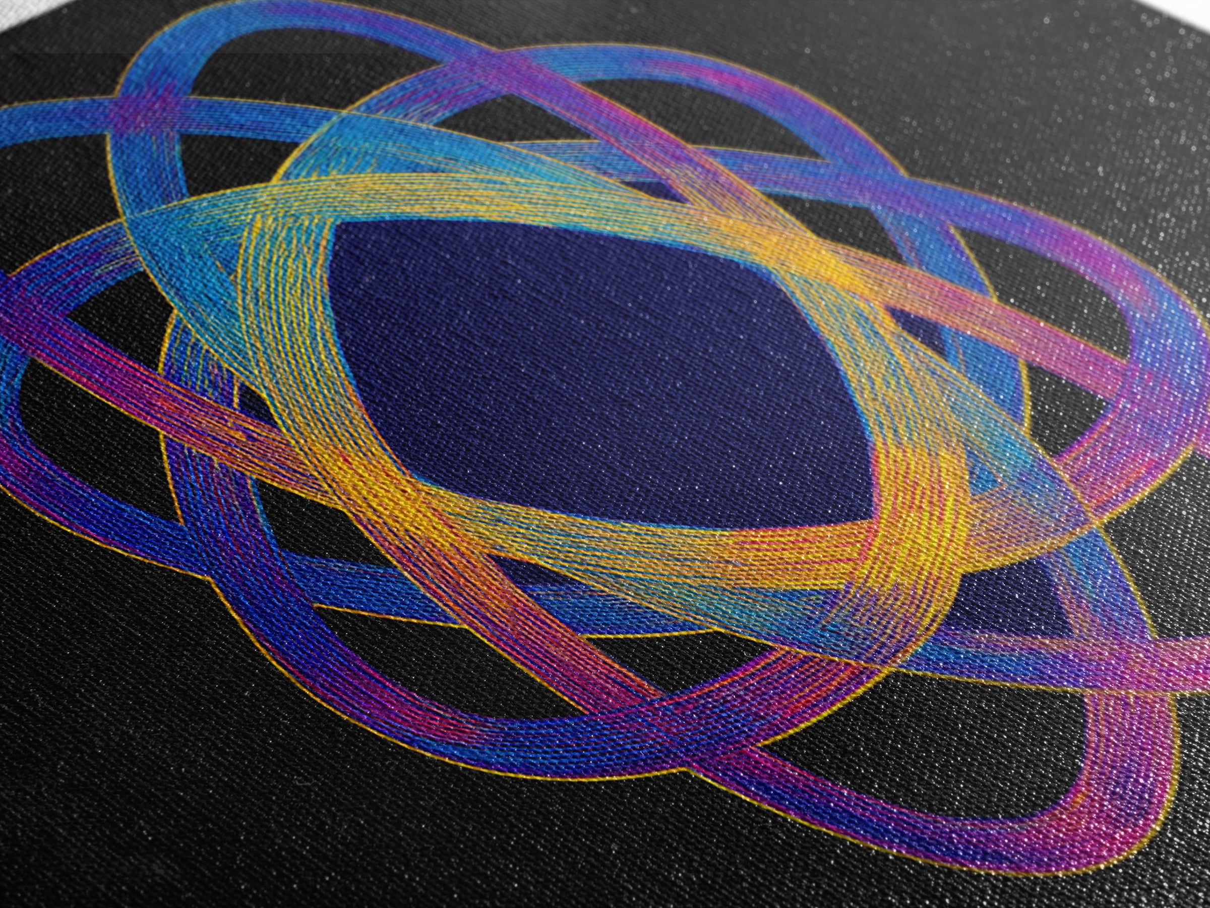 Neon Atomic Spirograph Abstract Wall Art, Midcentury Modern Art Print, Geometric Op Art, Retro Black Decor, Statement Piece