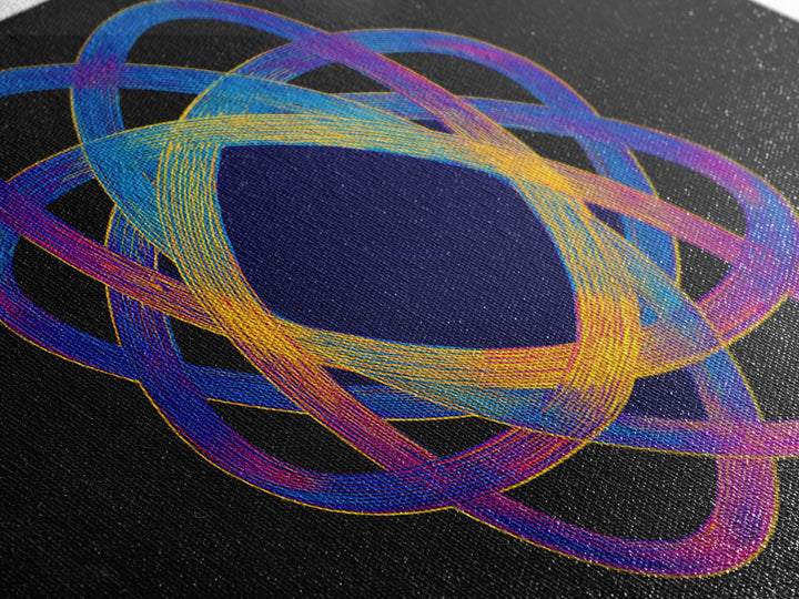 Neon Atomic Spirograph Abstract Wall Art, Midcentury Modern Art Print, Geometric Op Art, Retro Black Decor, Statement Piece