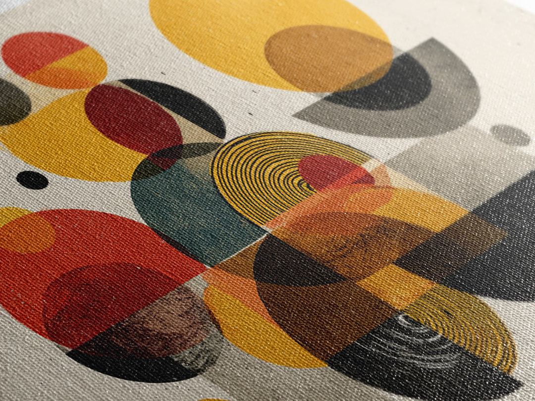 Warm Bauhaus Circles Canvas Print, Midcentury Modern Wall Art, Geometric Abstract Art, Retro Orange Black Home Decor Print Gift