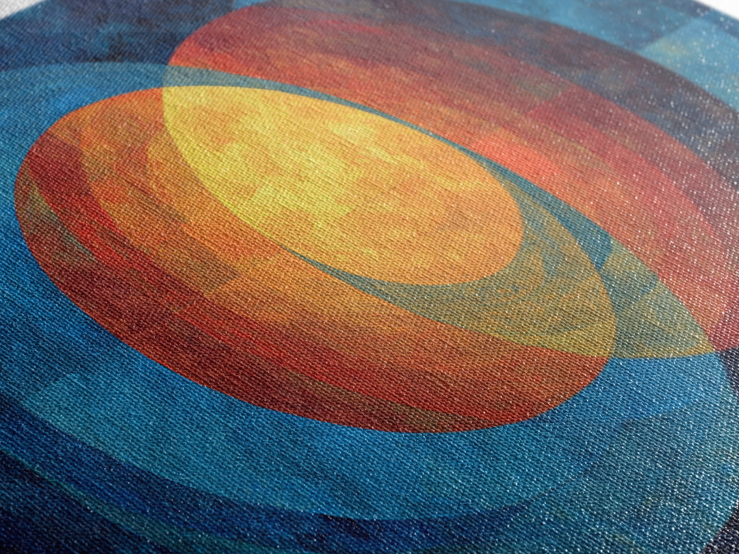Blue Orange Overlapping Circles Wall Art, Midcentury Abstract Canvas Print, Modern Geometric Decor, Large Living Room Art
