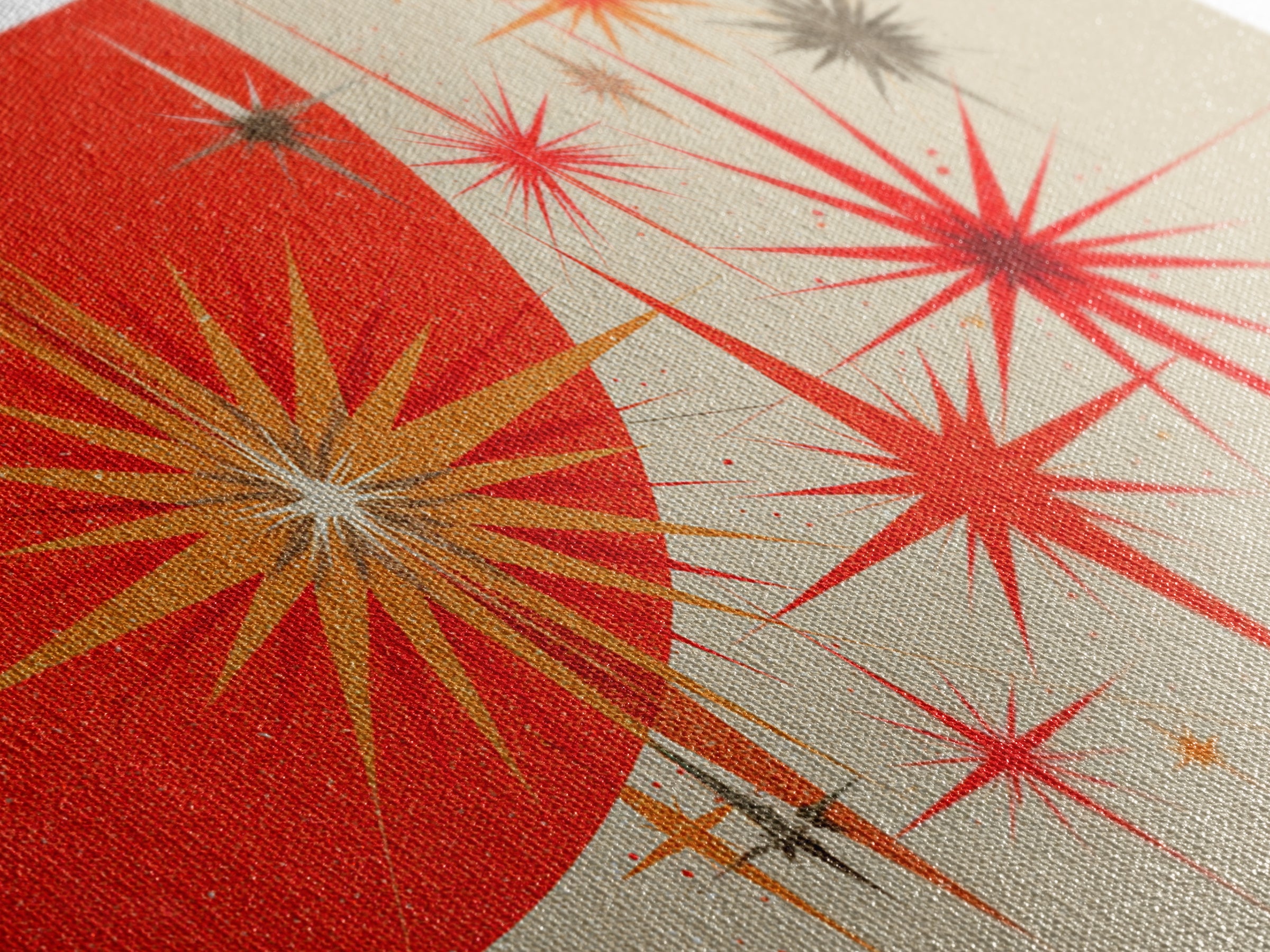 Red Orange Starbursts And Circle Wall Art, Midcentury Modern Abstract Art Print, Atomic Retro Poster, Minimal Home Decor