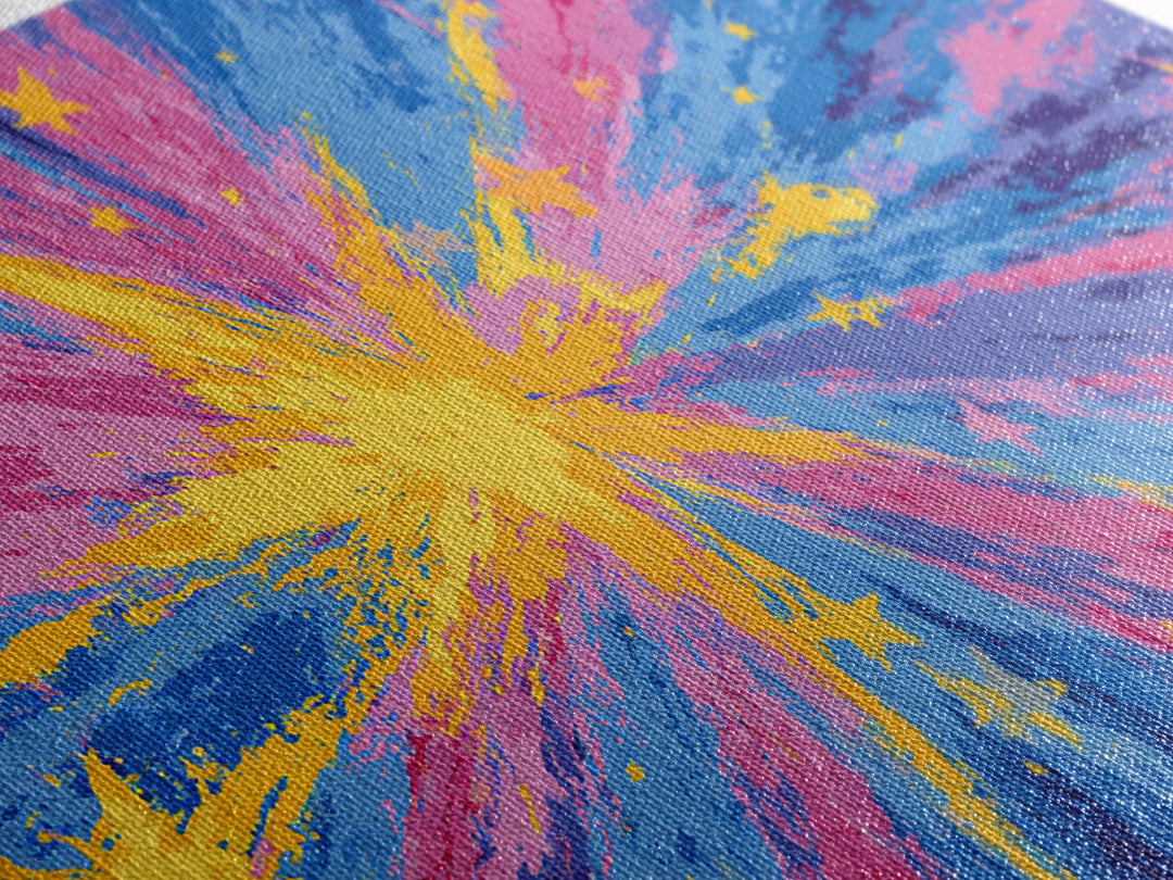 Pink Blue Yellow Star Explosion Canvas Print, Colorful Modern Wall Art, Retro Abstract Poster, Bright Kids Room Nursery Decor