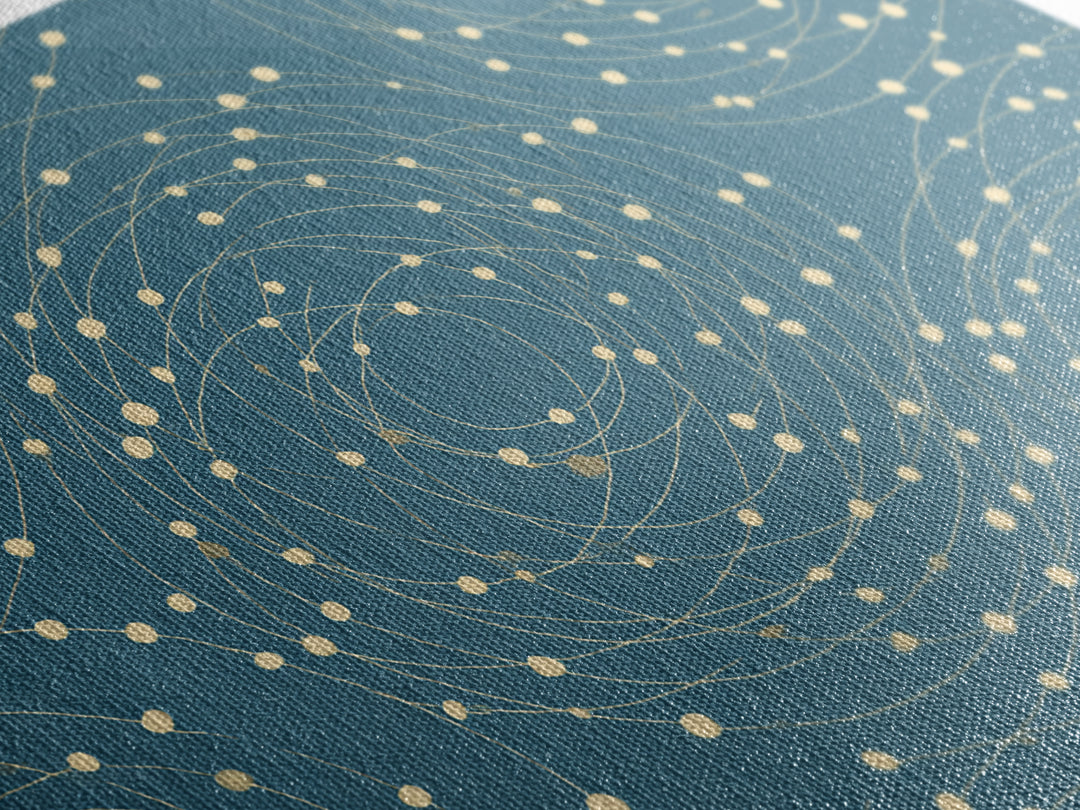 Teal Spiral Orbit Abstract Wall Art, Midcentury Modern Geometric Print, Atomic Pattern, Blue Minimalist Decor For Office