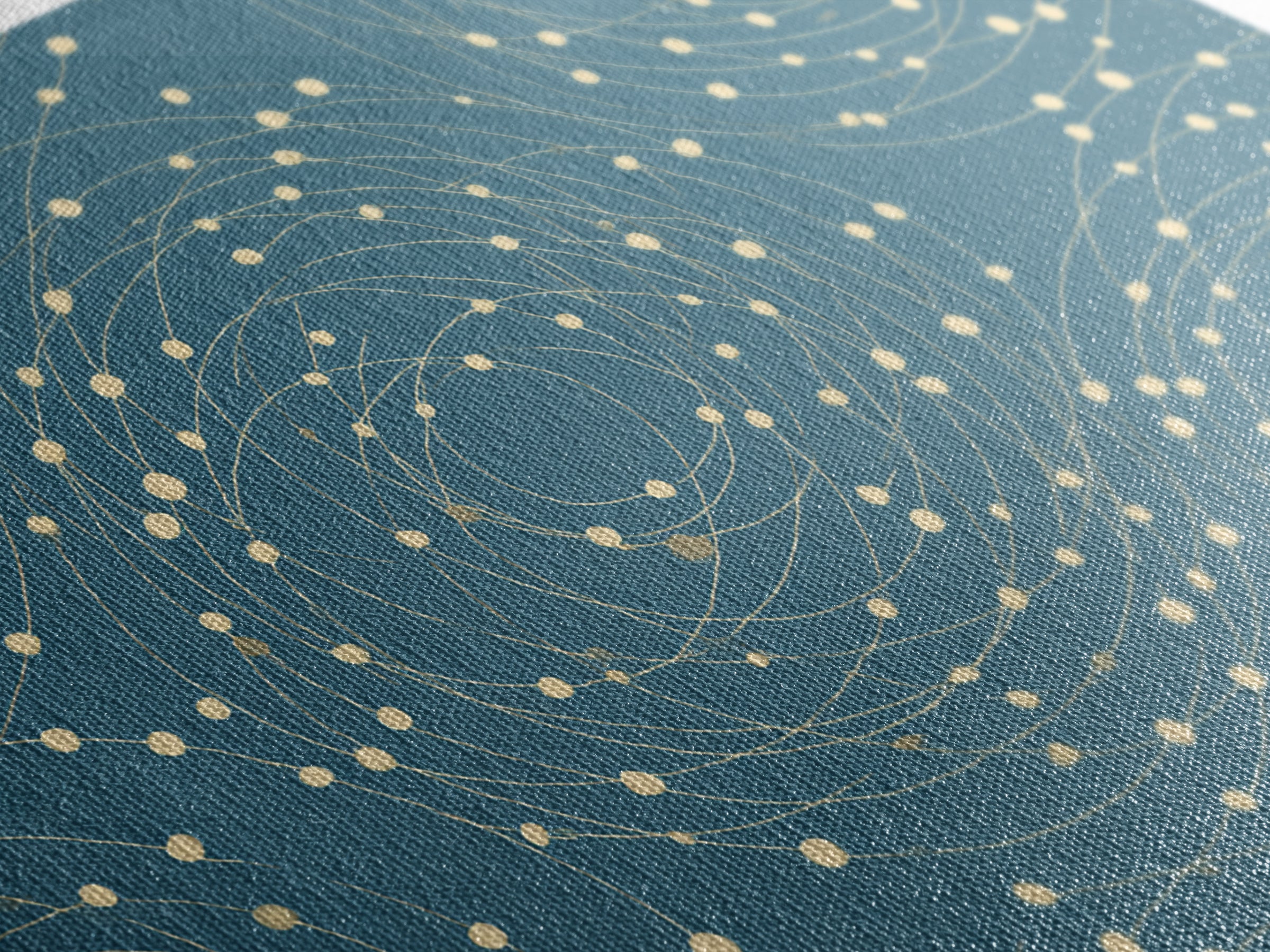 Teal Spiral Orbit Abstract Wall Art, Midcentury Modern Geometric Print, Atomic Pattern, Blue Minimalist Decor For Office
