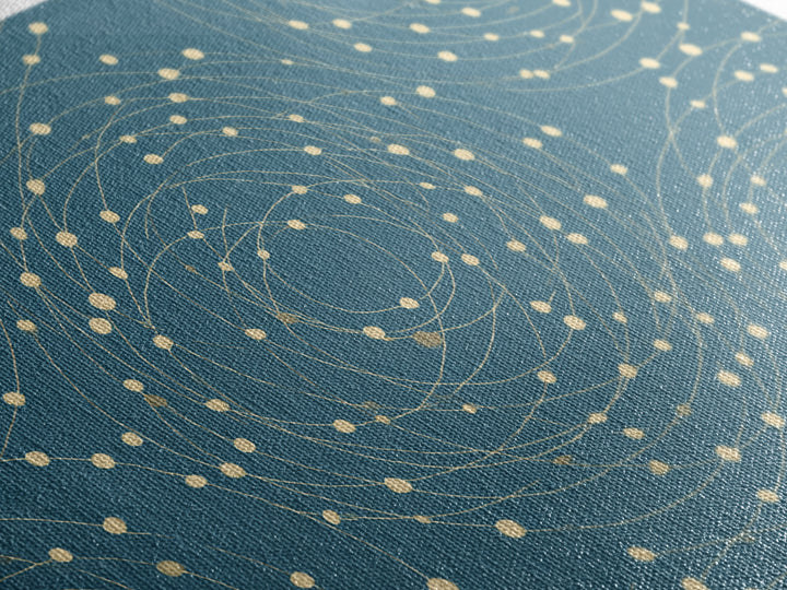 Teal Spiral Orbit Abstract Wall Art, Midcentury Modern Geometric Print, Atomic Pattern, Blue Minimalist Decor For Office