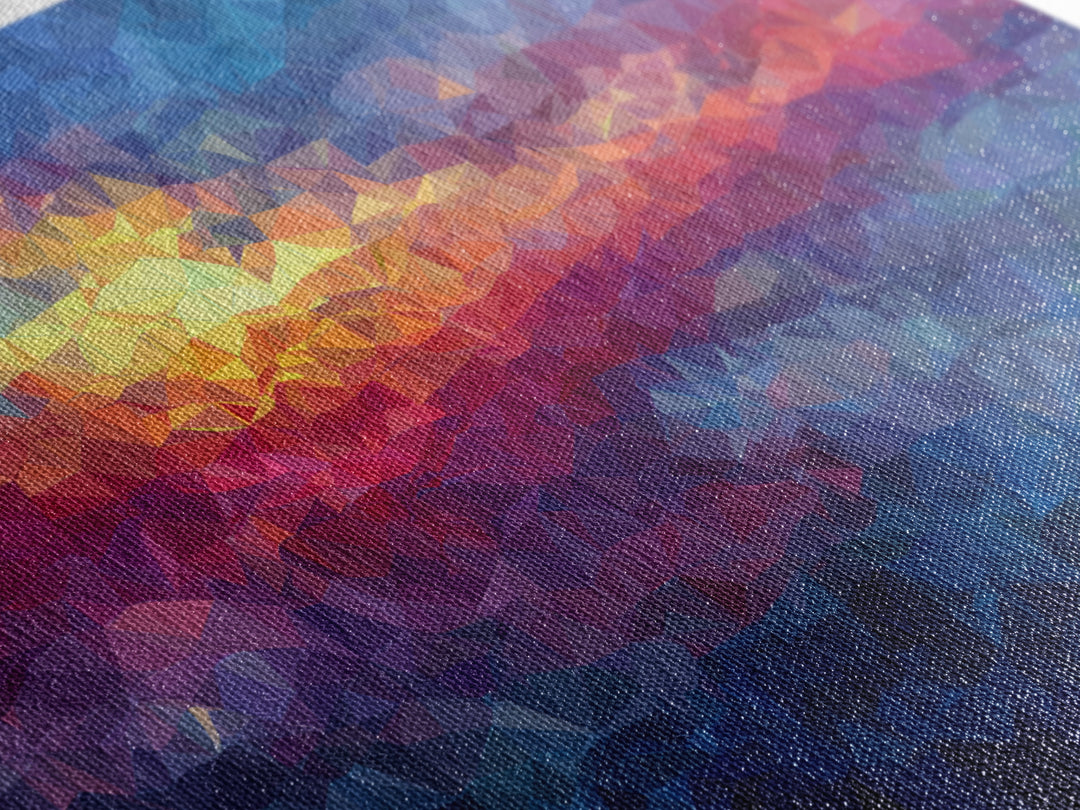 Low Poly Sunset Mountain Lake Wall Art, Colorful Geometric Art Print, Modern Home Decor, Living Room Framed Canvas Print
