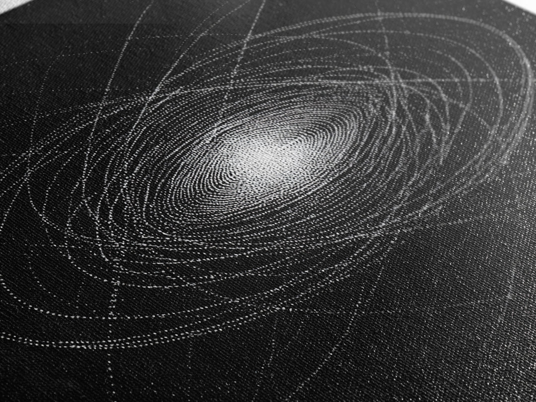 White Dotted Orbital Galaxy Wall Art, Cosmic Abstract Art Print, Modern Space Poster, Sci Fi Wall Decor, Black Minimalist Decor