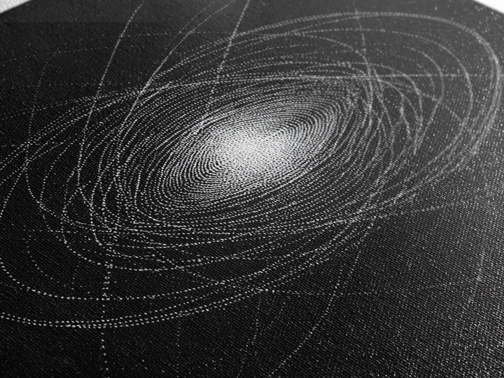White Dotted Orbital Galaxy Wall Art, Cosmic Abstract Art Print, Modern Space Poster, Sci Fi Wall Decor, Black Minimalist Decor