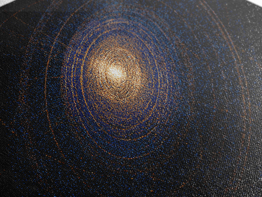 Blue Orange Spiral Galaxy Framed Canvas Print, Cosmic Space Abstract Art, Modern Wall Art, Digital Science Poster, Office Decor