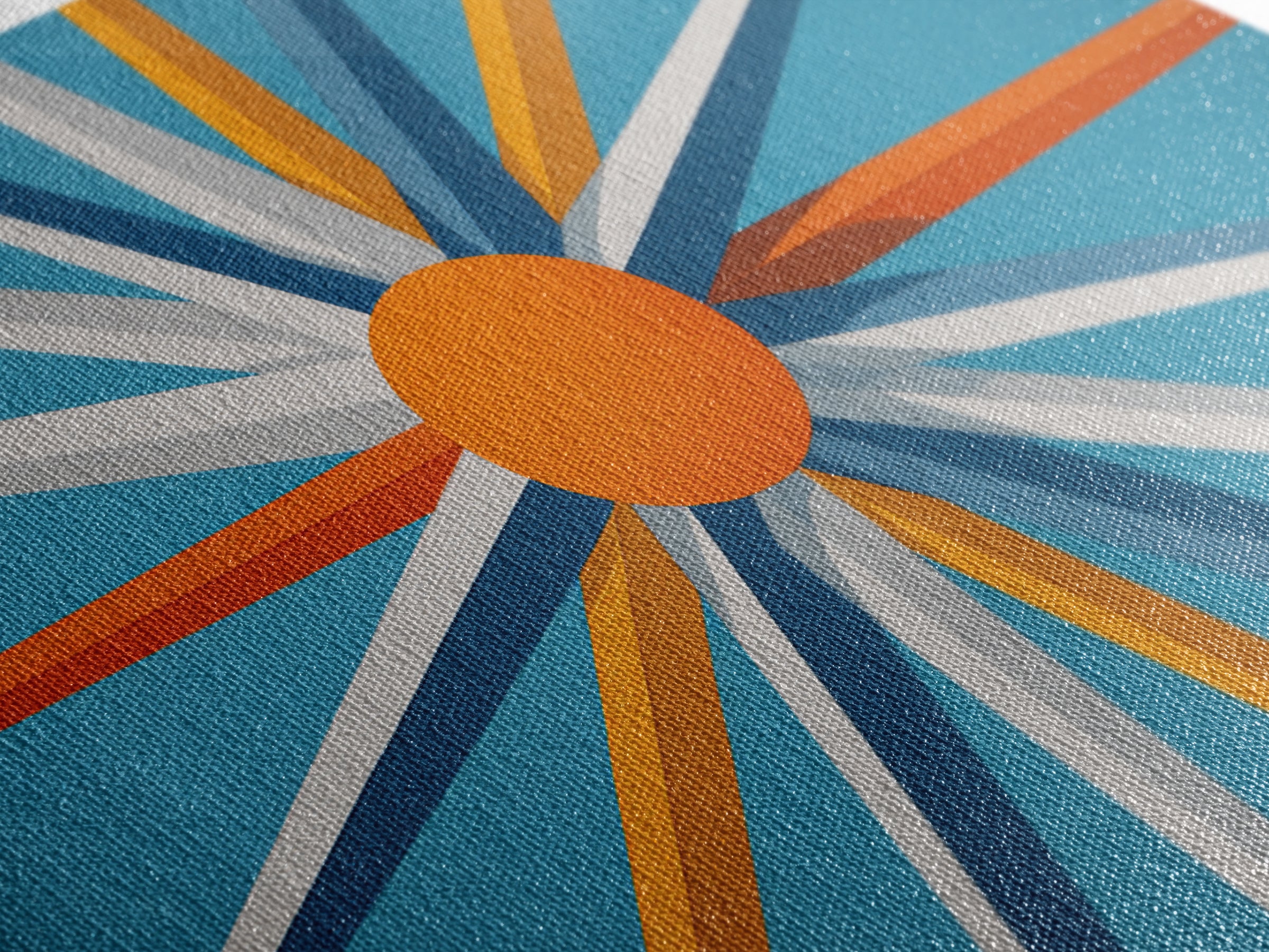 Orange Sunburst Geometric Wall Art, Midcentury Modern Art Print, Blue Teal Atomic Poster, Retro Modern Living Room Decor