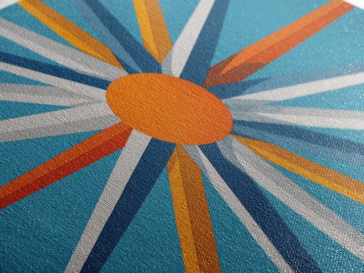 Orange Sunburst Geometric Wall Art, Midcentury Modern Art Print, Blue Teal Atomic Poster, Retro Modern Living Room Decor