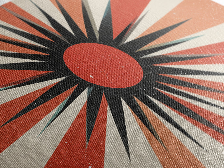 Red Black Retro Sunburst Wall Art, Midcentury Atomic Art Print, Orange Cream Geometric Poster, 60s Modern Living Room Wall Decor