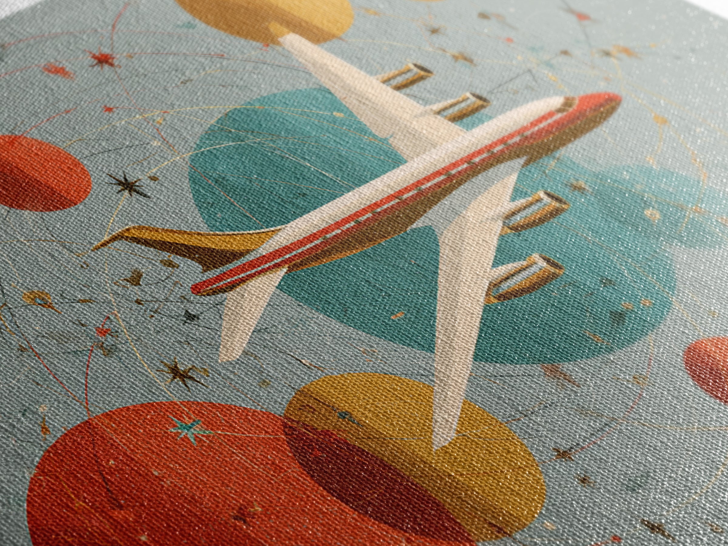 Retro Jet Age Airplane Orbit Abstract Wall Art, Midcentury Modern Art Print, Atomic Aviation Poster, MCM Living Room Decor